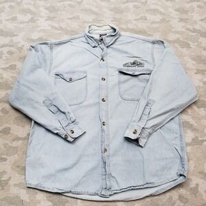 Vintage Sturgis Shirt Mens Large Blue Denim Pockets Long Sleeve Button-Up